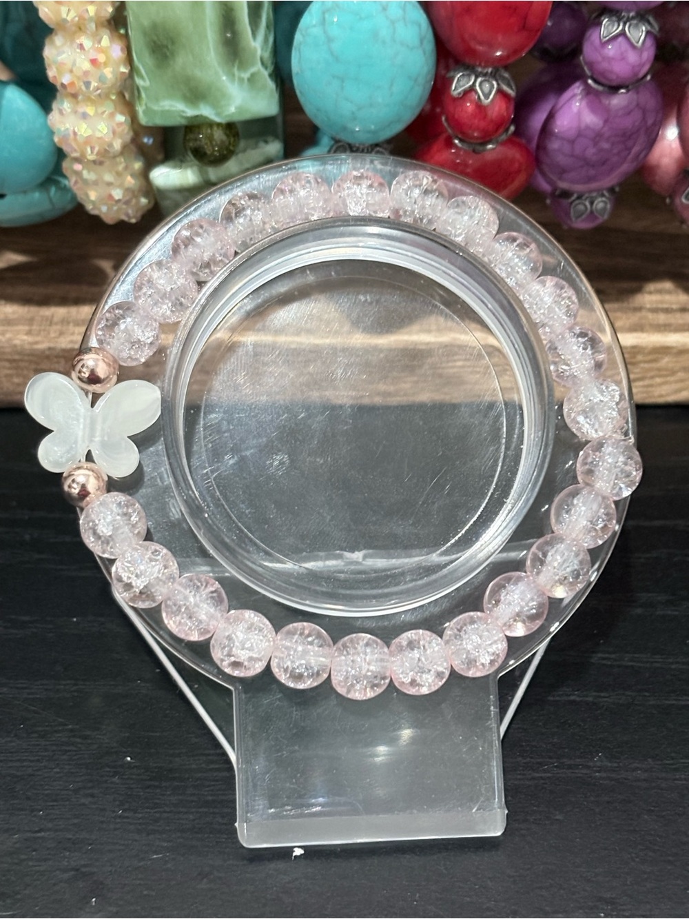 Handcrafted butterfly bead with glass beaded bracelet